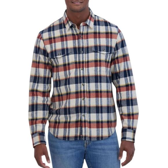 Lucky Brand Men's Flannel Orange Multi Plaid Size Small - Picture 3 of 14